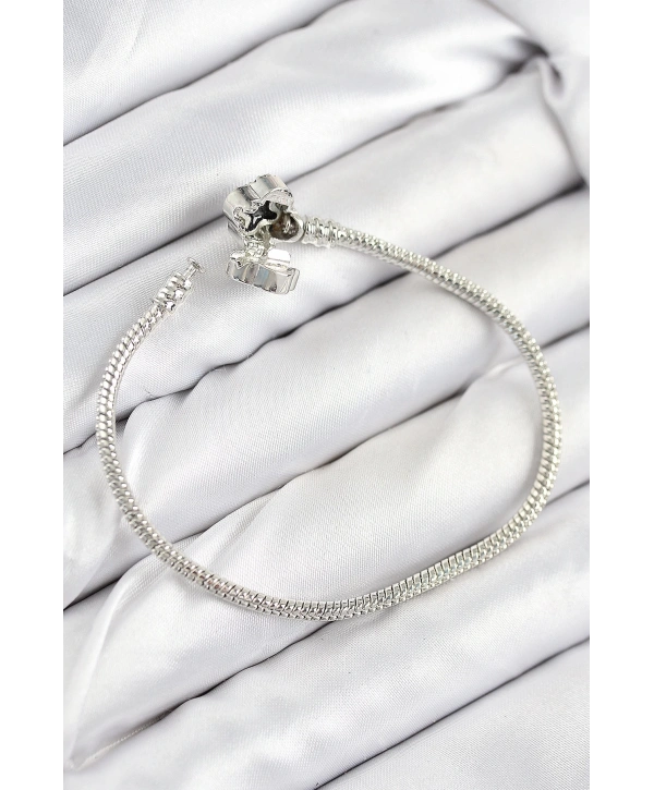 Pirinç Charm Zirkon Taşlı Yonca Model Gümüş Renk Kadın Bileklik