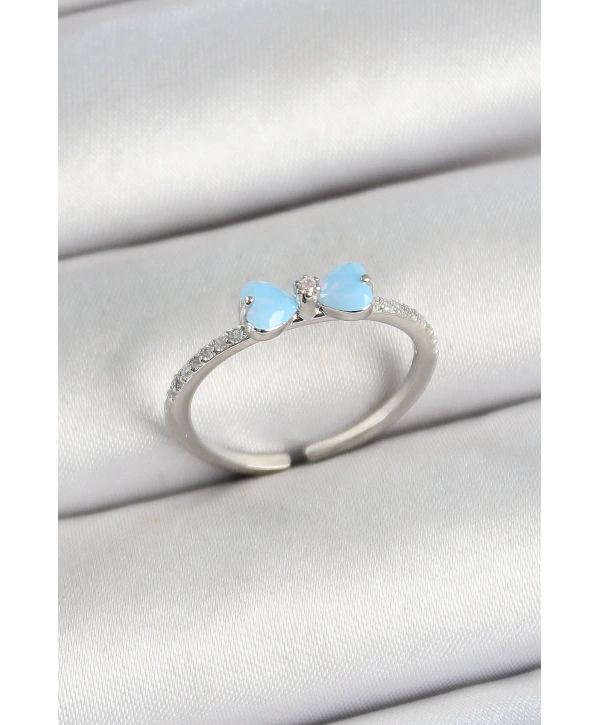 Pirinç Fiyonk Figürlü Zirkon Taşlı Gümüş Renk Ayarlanabilir Kadın Yüzük