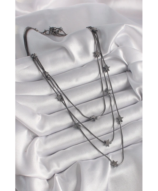 Pirinç Füme Renk 3Lü Yıldız Model Kadın Kolye