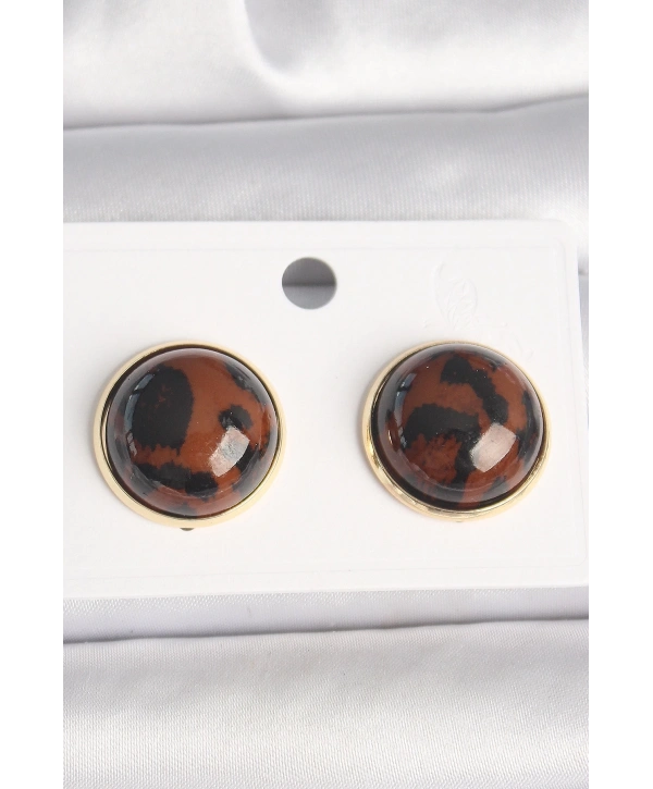 Pirinç Gold Renk 3D Daire Leopar Model Kadın Küpe