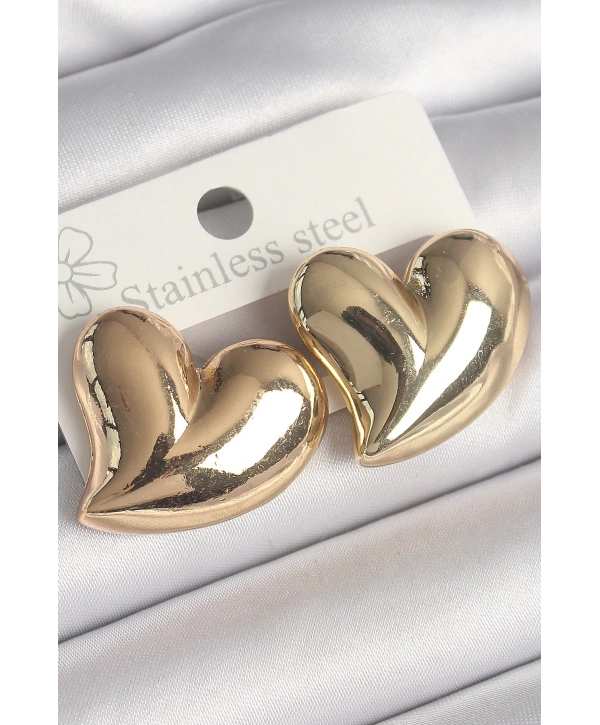 Pirinç Gold Renk Bomba Kalp Model Kadın Küpe
