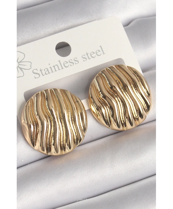 Pirinç Gold Renk İşlemeli Daire Plaka Model Kadın Küpe