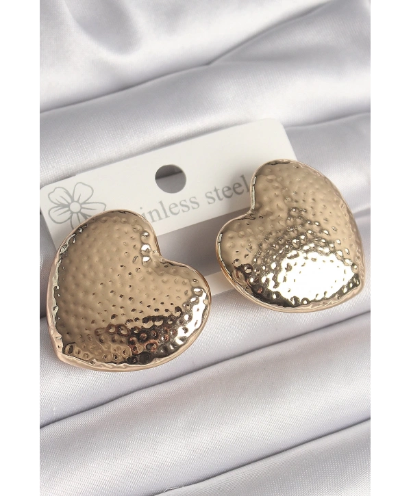 Pirinç Gold Renk İşlemeli Kalp Model Kadın Küpe