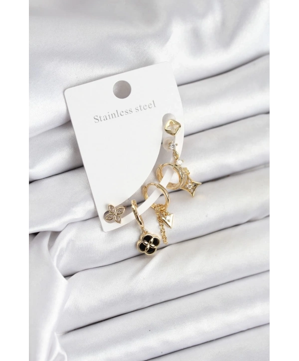 Pirinç Gold Renk Kadın Set Küpe