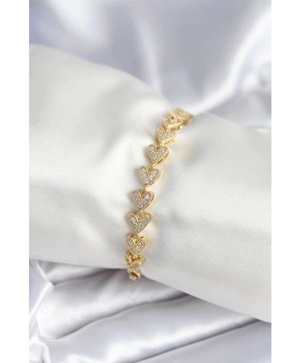 Pirinç Gold Renk Kalp Model Kadın Bileklik