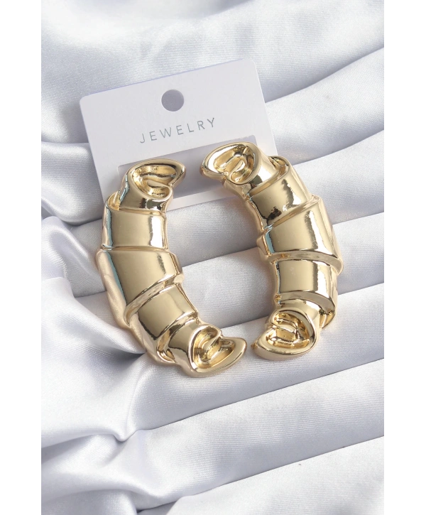 Pirinç Gold Renk Kruvasan Model Kadın Küpe