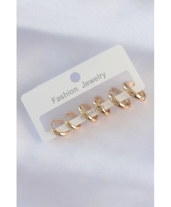 Pirinç Gold Renk Oval Bombeli Küpe Seti