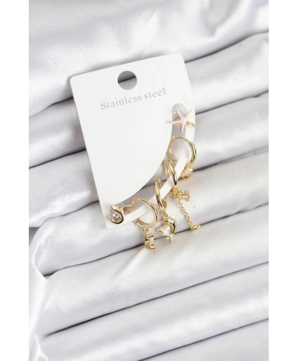 Pirinç Gold Renk Set Küpe