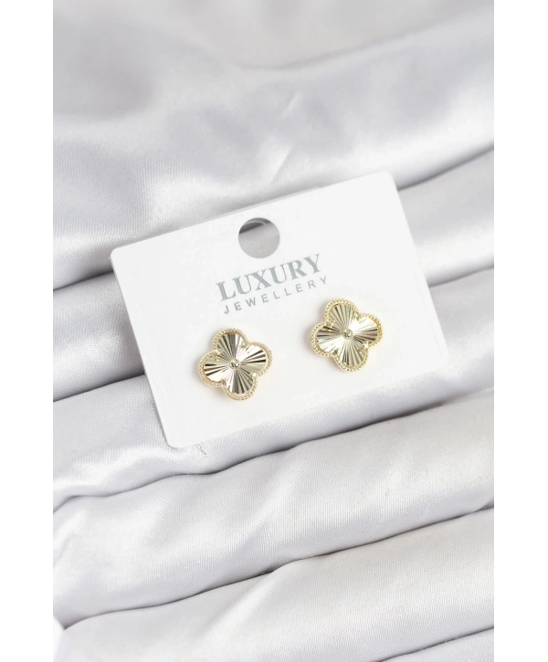 Pirinç Gold Renk Tekli Yonca Kadın Küpe