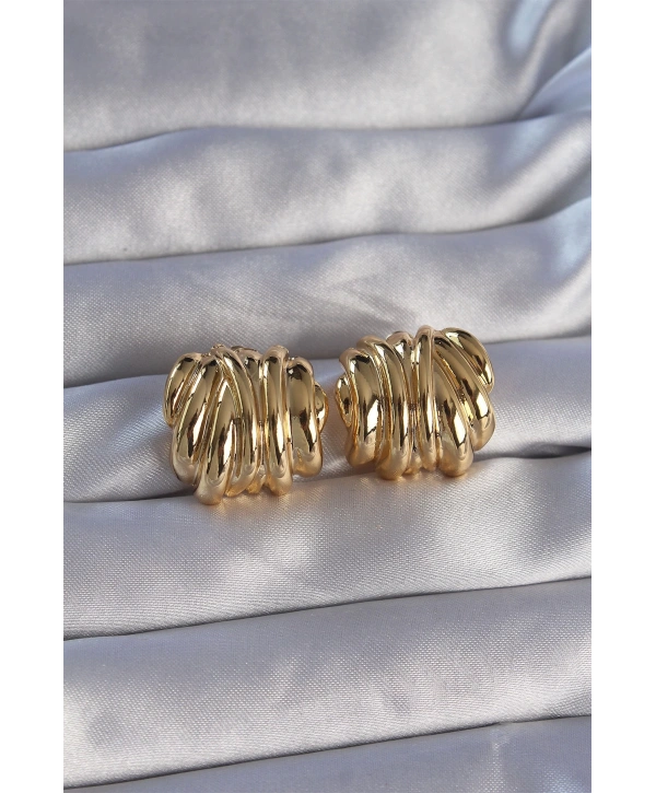 Pirinç Gold Renk Tırtıklı Bombe Model Küpe