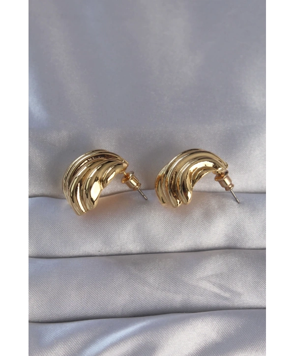 Pirinç Gold Renk Tırtıklı Bombe Model Küpe