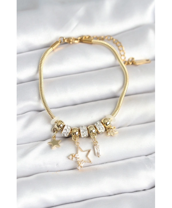 Pirinç Gold Renk Yıldız Charmlı Kadın Bileklik