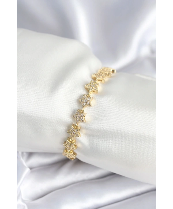 Pirinç Gold Renk Yıldız Model Kadın Bileklik