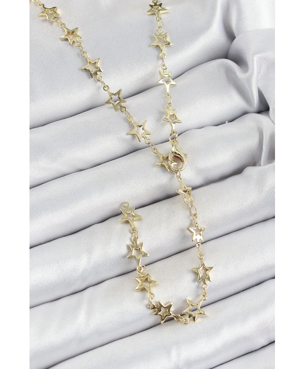 Pirinç Gold Renk Yıldızlı Kadın Y Kolye