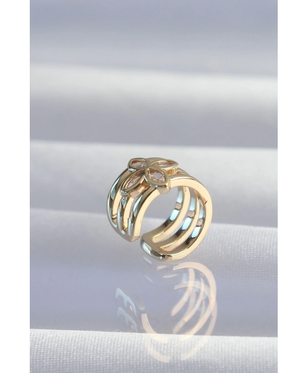 Pirinç Gold Renk Yonca Earcuff Küpe