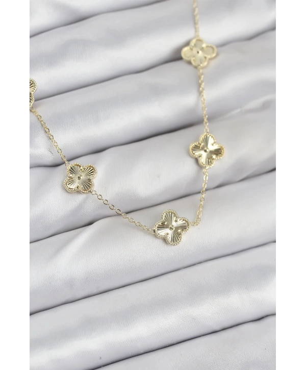 Pirinç Gold Renk Yonca Kadın Kolye