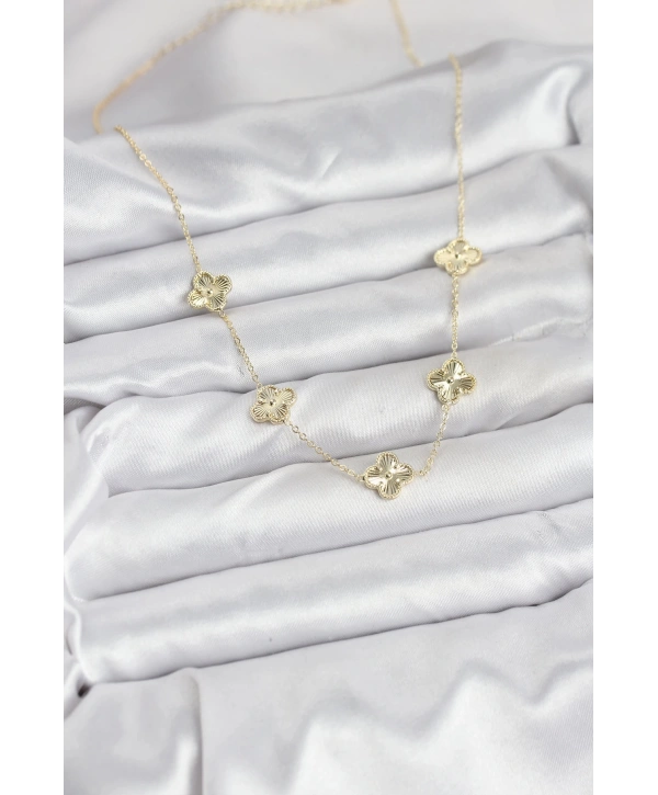 Pirinç Gold Renk Yonca Kadın Kolye