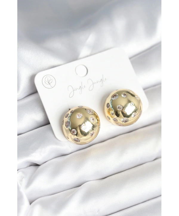 Pirinç Gold Renk Zirkon Taşlı Kadın Küpe