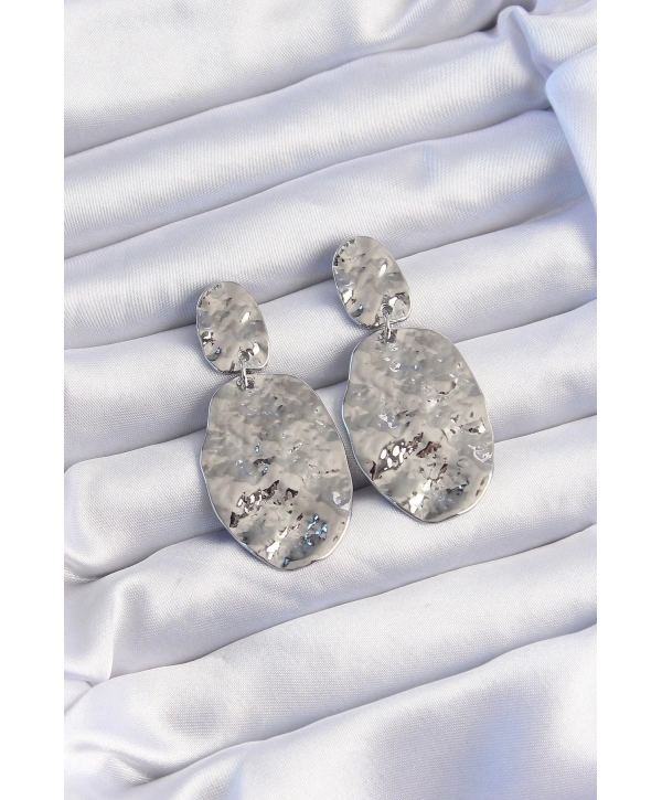 Pirinç Gümüş Renk Ezme Plaka Küpe