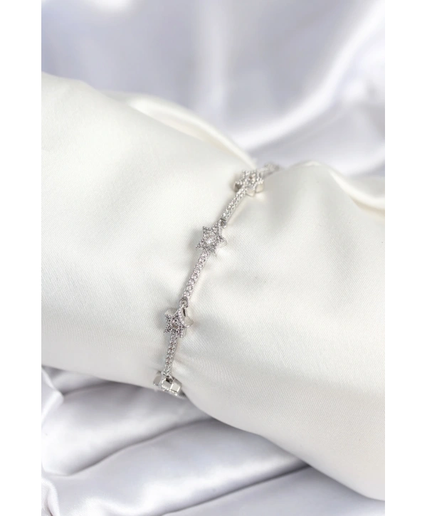 Pirinç Gümüş Renk Halley Yıldız Model Kadın Bileklik