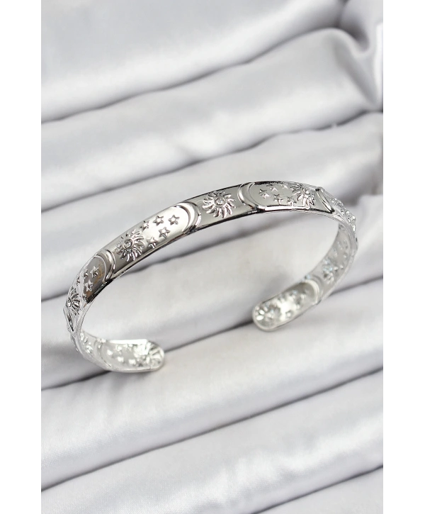 Pirinç Gümüş Renk İşlemeli Altı Açık Bileklik