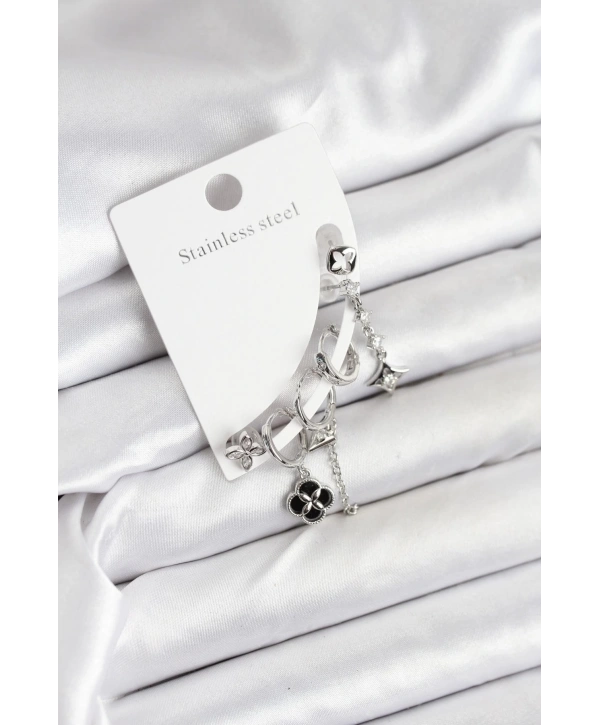 Pirinç Gümüş Renk Kadın Set Küpe