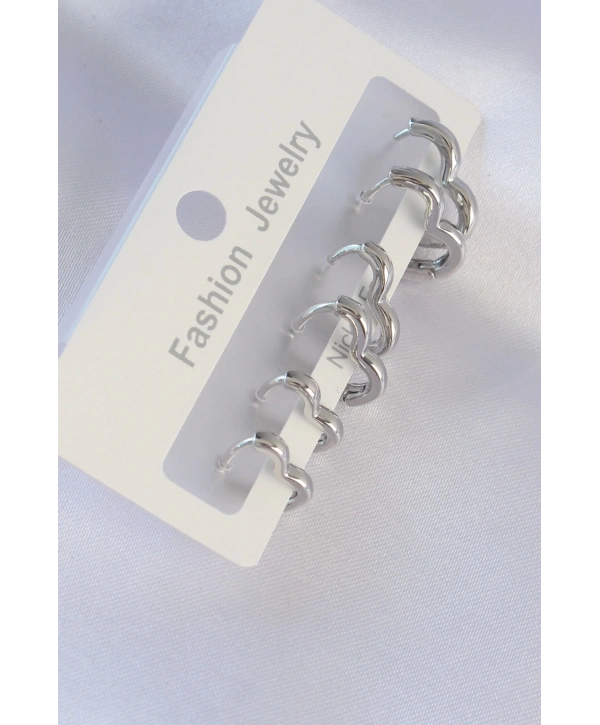 Pirinç Gümüş Renk Kalp Model Küpe Seti