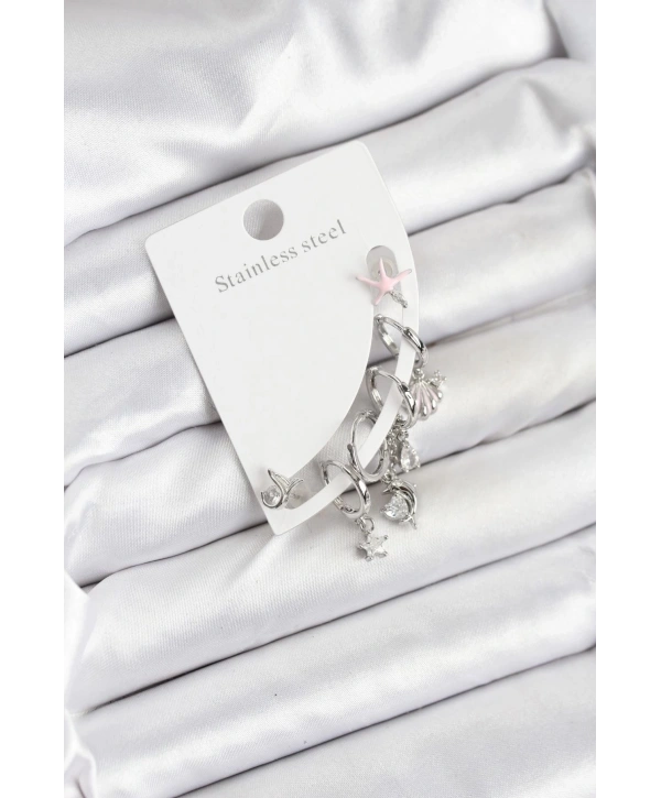 Pirinç Gümüş Renk Set Küpe