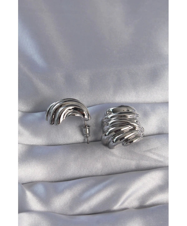 Pirinç Gümüş Renk Tırtıklı Bombe Model Küpe