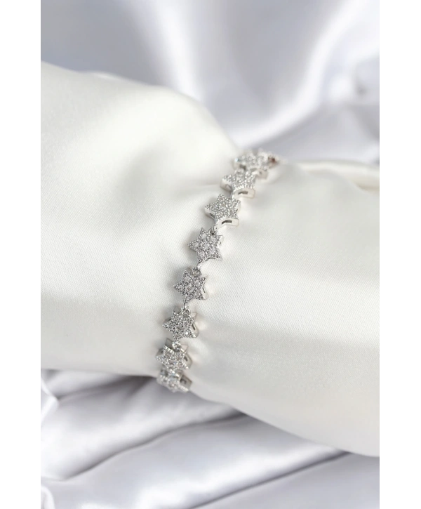 Pirinç Gümüş Renk Yıldız Model Kadın Bileklik