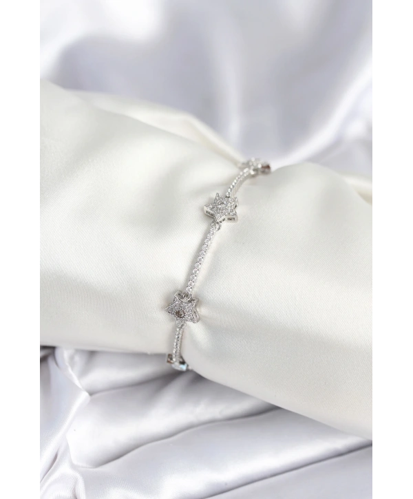 Pirinç Gümüş Renk Yıldız Model Kadın Bileklik