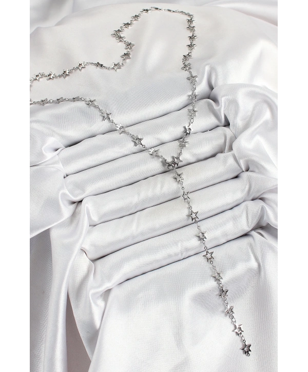 Pirinç Gümüş Renk Yıldızlı Kadın Y Kolye