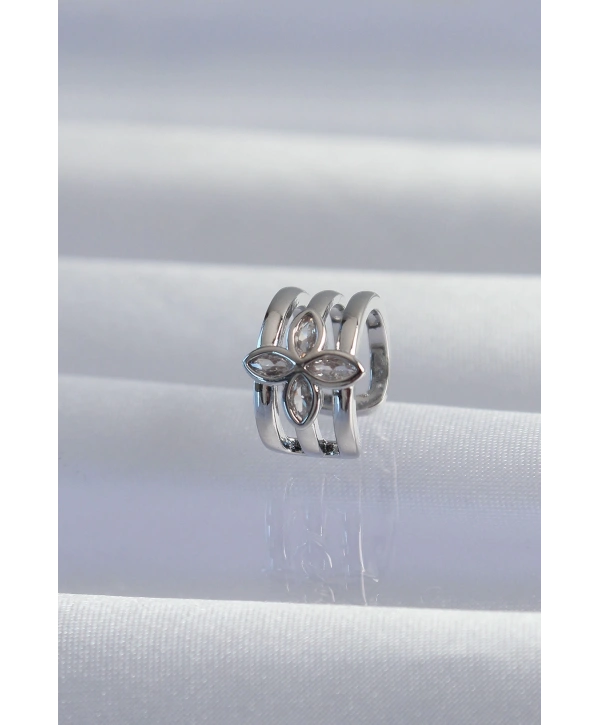 Pirinç Gümüş Renk Yonca Earcuff Küpe