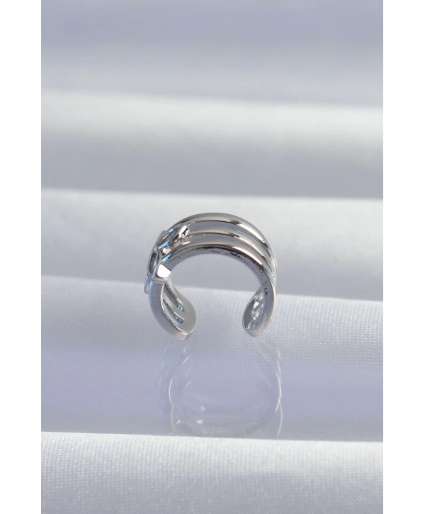 Pirinç Gümüş Renk Yonca Earcuff Küpe