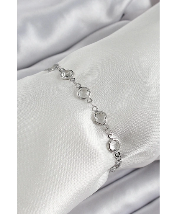 Pirinç Gümüş Renk Zirkon Taşlı Bileklik