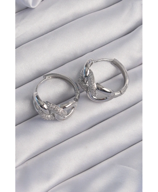 Pirinç Gümüş Renk Zirkon Taşlı Samanyolu Küpe