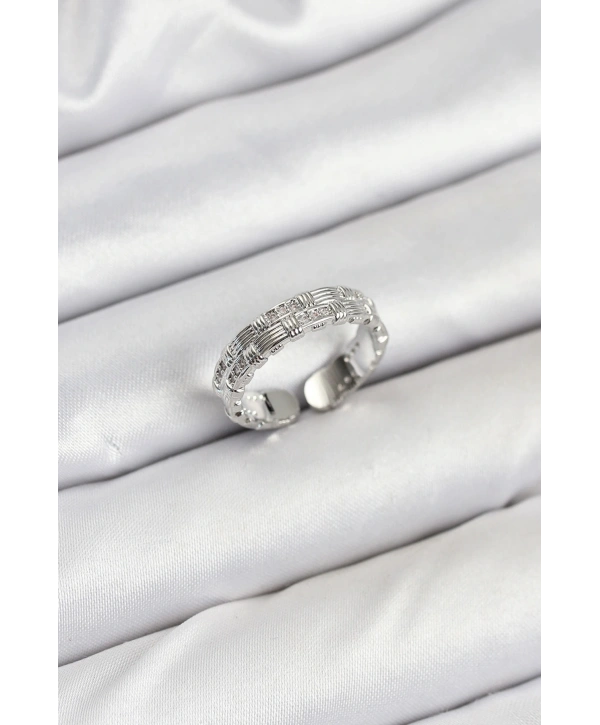 Pirinç Gümüş Renk Zirkon Taşlı Sırım Kadın Yüzük