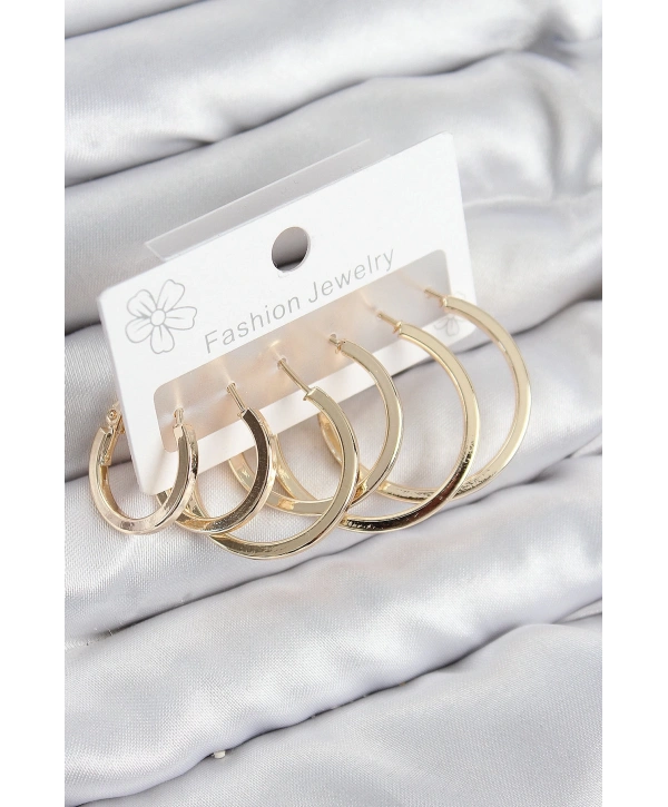 Pirinç Halka Model Gold Renk Kadın Set Küpe