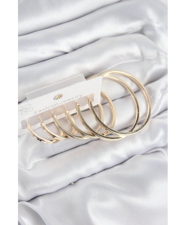 Pirinç Halka Model Gold Renk Kadın Set Küpe