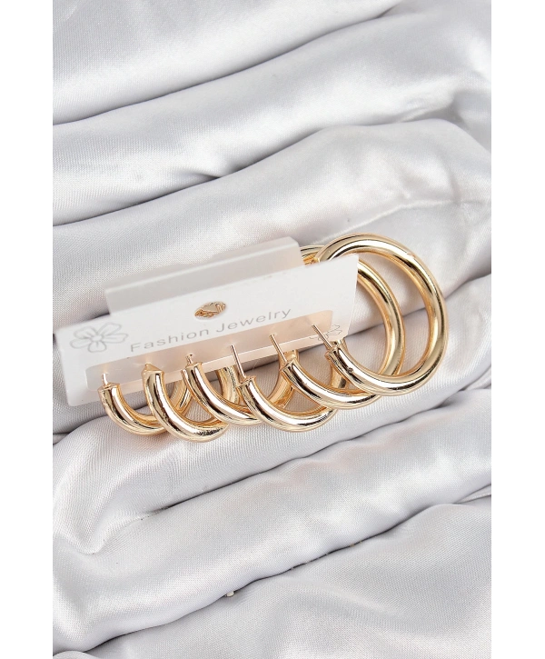 Pirinç Halka Model Gold Renk Kadın Set Küpe
