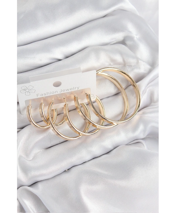 Pirinç Halka Model Gold Renk Kadın Set Küpe