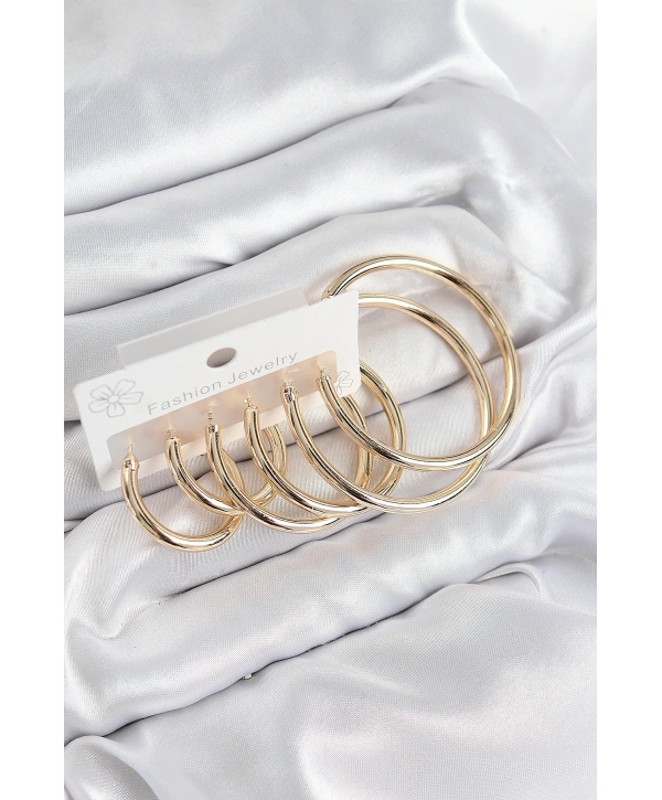 Pirinç Halka Model Gold Renk Kadın Set Küpe