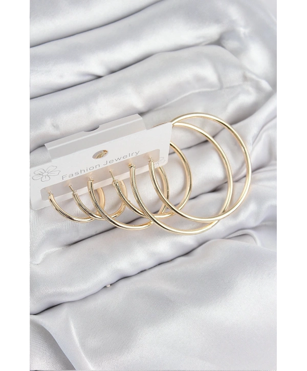 Pirinç Halka Model Gold Renk Kadın Set Küpe