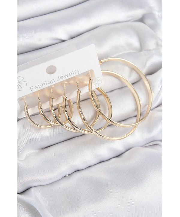Pirinç Halka Model Gold Renk Kadın Set Küpe