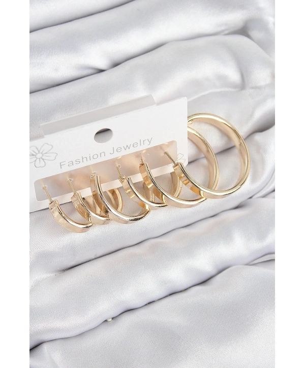 Pirinç Halka Model Gold Renk Kadın Set Küpe