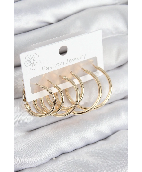 Pirinç Halka Model Gold Renk Kadın Set Küpe