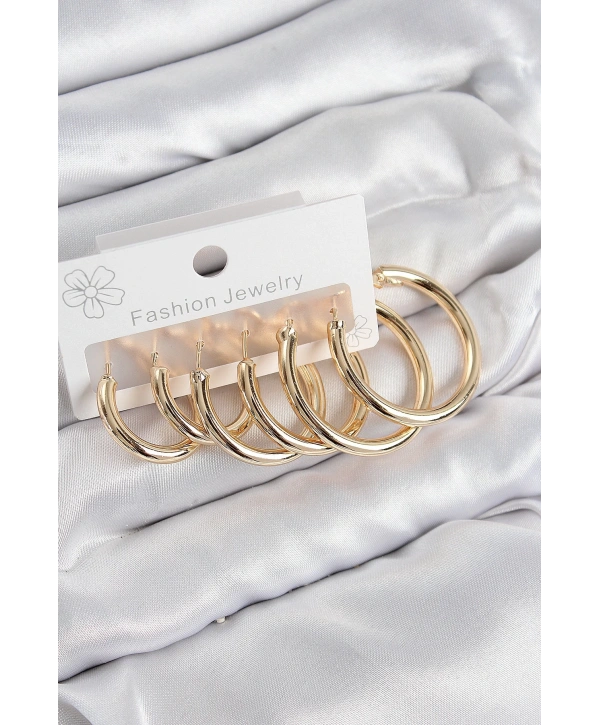 Pirinç Halka Model Gold Renk Kadın Set Küpe