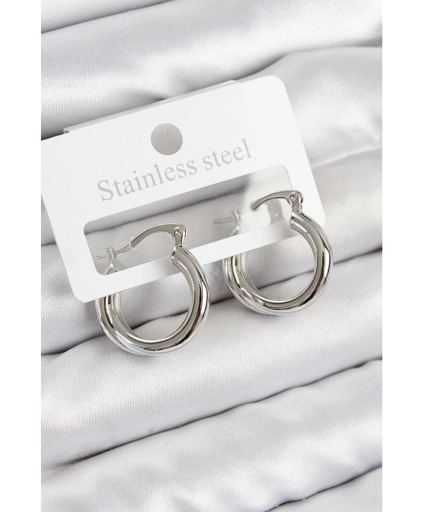 Pirinç Halka Model Gümüş Renk Kadın Küpe