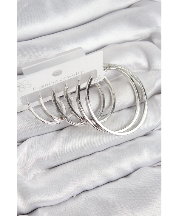 Pirinç Halka Model Gümüş Renk Kadın Set Küpe