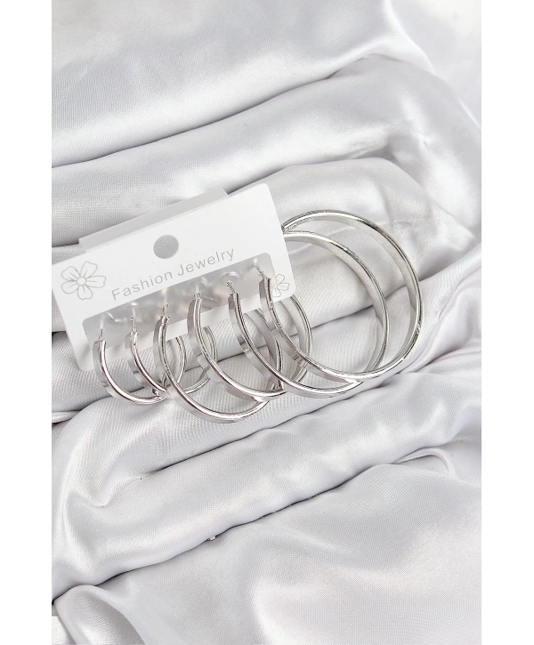 Pirinç Halka Model Gümüş Renk Kadın Set Küpe